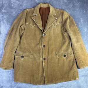 Pioneer Wear Blazer Mens 46L Tan Corduroy Western Vintage 70s Jacket Coat 3 btn